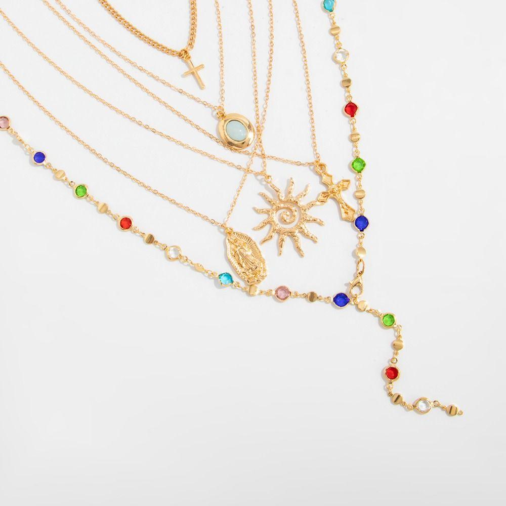 Y-Shaped Colorful Crystal Necklace Set Pearl Bohemian Style Necklace Fashion Gold Jewelry  Vacation