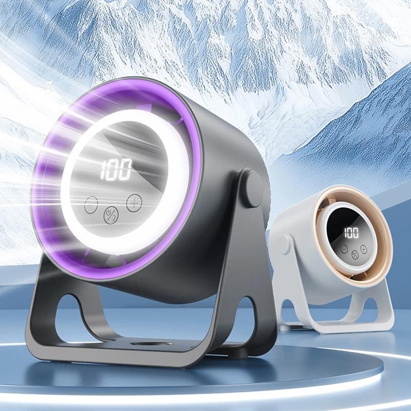 Desktop Bladeless Electric Fan, USB Rechargeable with Ambient Light, Silent Turbo Fan, 100 Speed Air Cooler