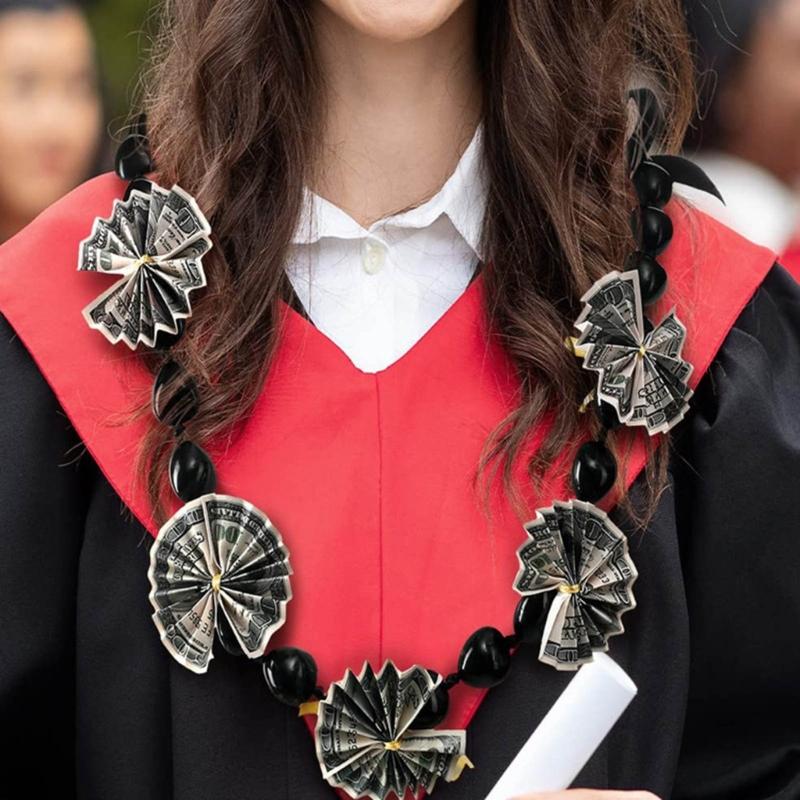 Collana di noci di kukui - Laurea Classe 2023 - Ghirlanda di noci con perline nere e fiocco - Regalo di laurea - Accessorio per feste