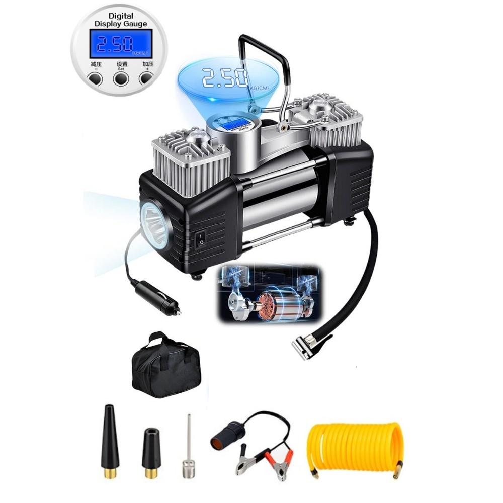 

Car Tire Inflator Portable Digital Air Compressor 150 PSI Air Pump with Heavy Duty Double 30mm Cylinder/Auto Stop/LED Light/Metal Handle Pressure Gau