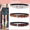 Leather Boho Inspired Belt With Embossed Design And Silver Buckle For Womens