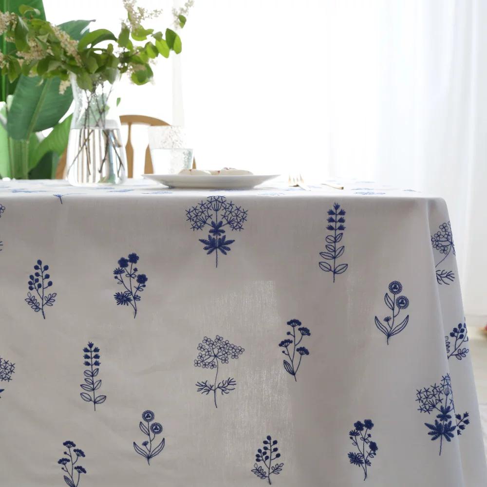 100% Cotton Embroidered Tablecloth, Floral Embroidery, Durable and Multi-Size Washable Table Cover for Party Picnic Home Decor, Wedding and Kitchen