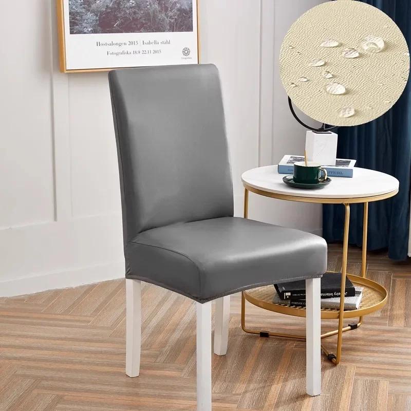 Chair Covers Waterproof for Dining Chair PU Slipcover Prevent Oil Stain, Stretch dustproof Protector Kitchen Chair cover
