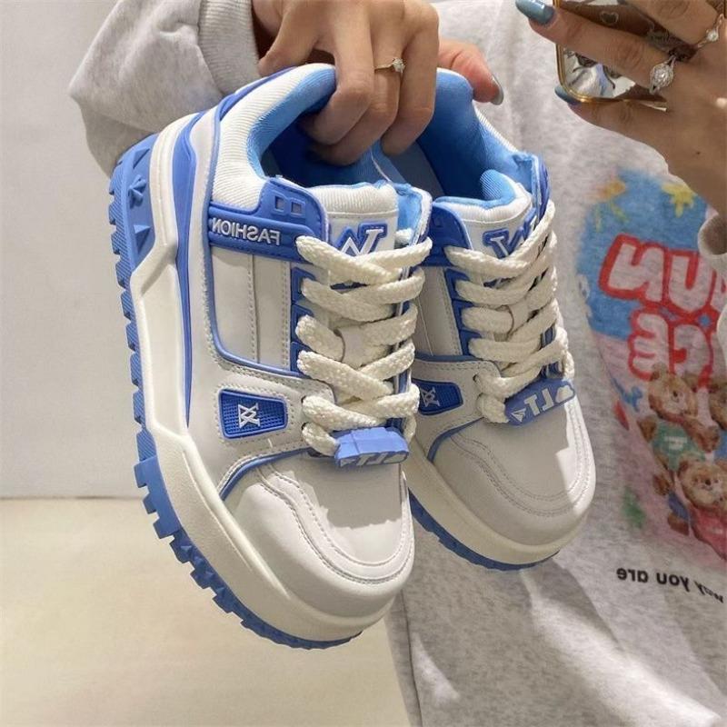 Lace-up big head bread shoes spring new thick-soled muffin small fat Ding casual board shoes small white sports shoes