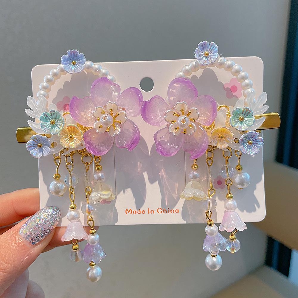 Children's Hanfu Hair Accessories: Girls' Tassel Flower Fairy Clips for Costume