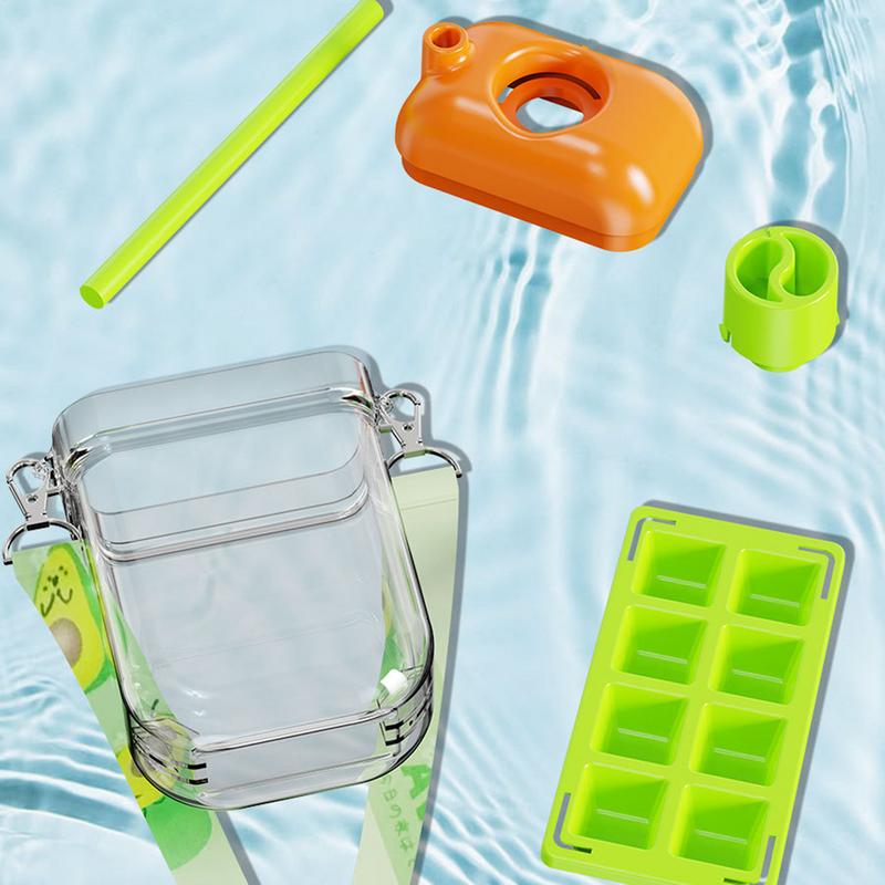 Ice Bottle Cup Ice Maker Tray Bottle With Lid And Bin Reusable 2 In 1 Water Cup With Straw Easy Release Mould For Drinking