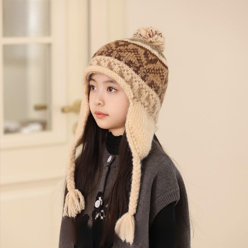 Kids Winter Knit Earflap Hat With Pom Pom For Outdoor Snow Play And Cold Weather