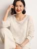 Women's Autumn Winter Cashmere Sweater - Hollow Design, Tree Grain, Round Neck, Long Sleeve, Loose Fit Pullover