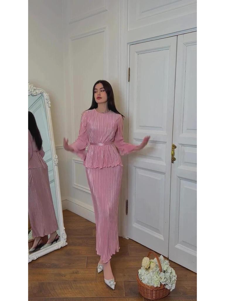 Women's Slimming Silky Draped Top and Bodycon Skirt Set