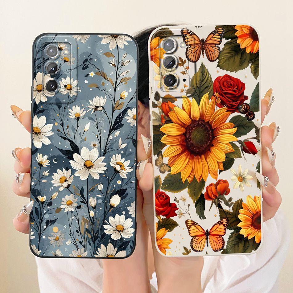 Für Samsung Galaxy S20 S20+ S20FE Niedliche Katze Blume Handyhülle Für Samsung S 20 S20 FE 4G 5G Stoßfeste Weiche Silikon-Stoßfänger