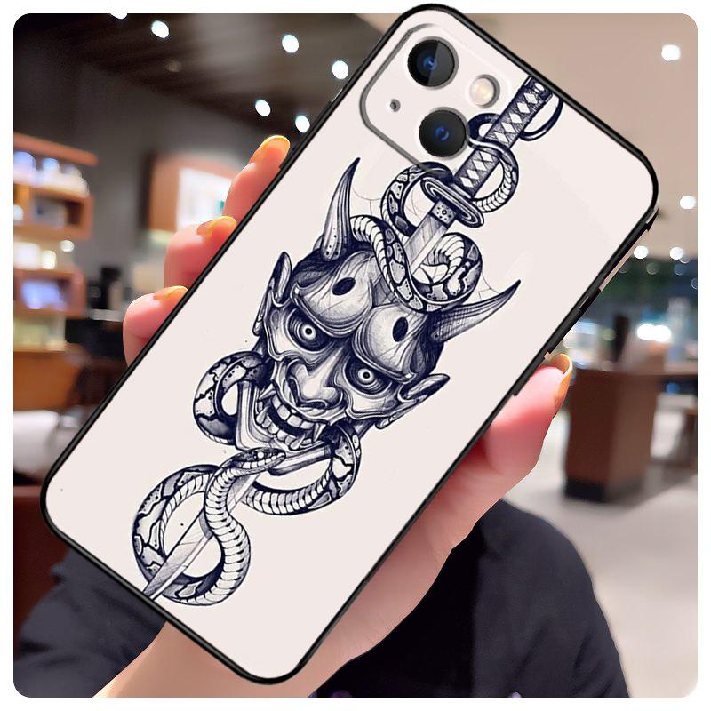 Samurai Oni Mask Case For iPhone 14 Pro Max 16 15 11 12 13 17 Pro Max mini 15 16 Plus 16e 17 Air Phone Cover