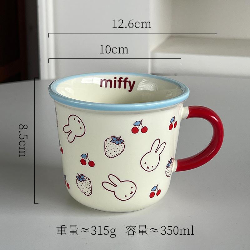 Miffy Rabbit New Handle Ceramic Cup Kawaii Rabbit Print Mark Milk Coffee Cup Fashionable Instagram Style Home Cute Cup