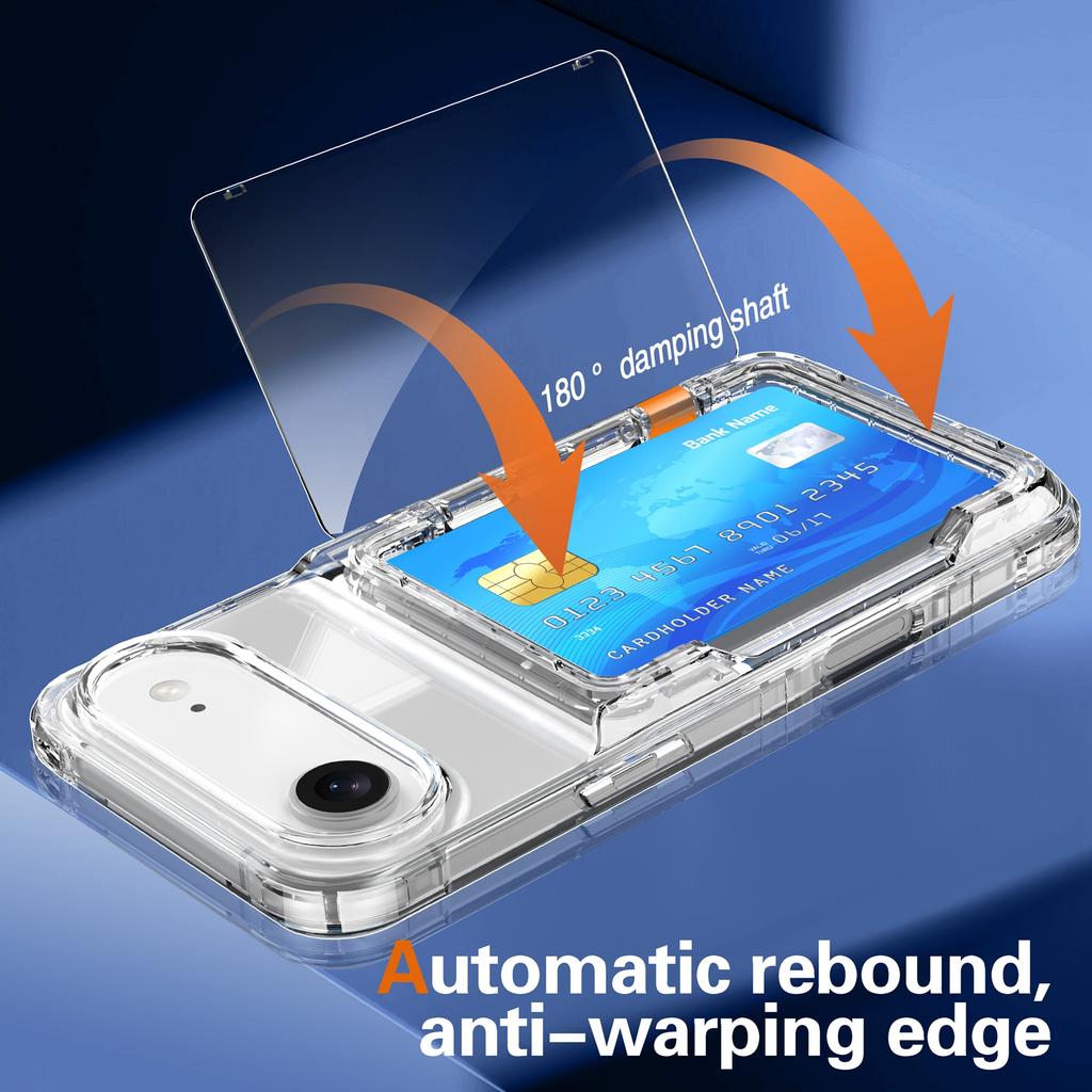 For iPhone Air Clear Case PC + TPU Phone Cover Card Holder Kickstand