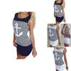 Vest Anchor Stripe Dress Sleeveless Tops Oneck Hooded Sexy Bodycon Mini Dresses