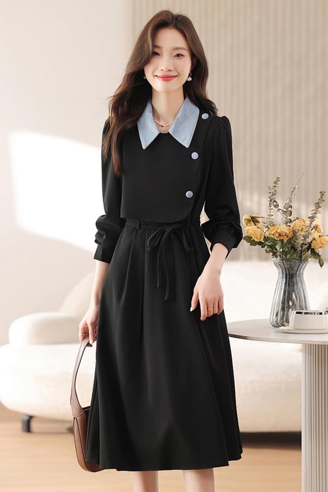 Seira Shirt Dress with Long Faux Layered and a Cute Turndown Elegant and Stylish Design for and Casual Perfect for and Women's Midi-Length Sleeves,