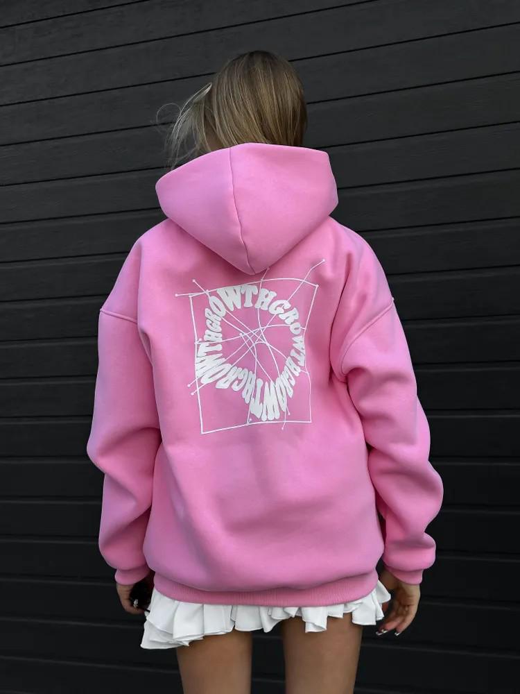 European & American Women's Winter Hoodie with Letter Print & Foam Bag Patch
