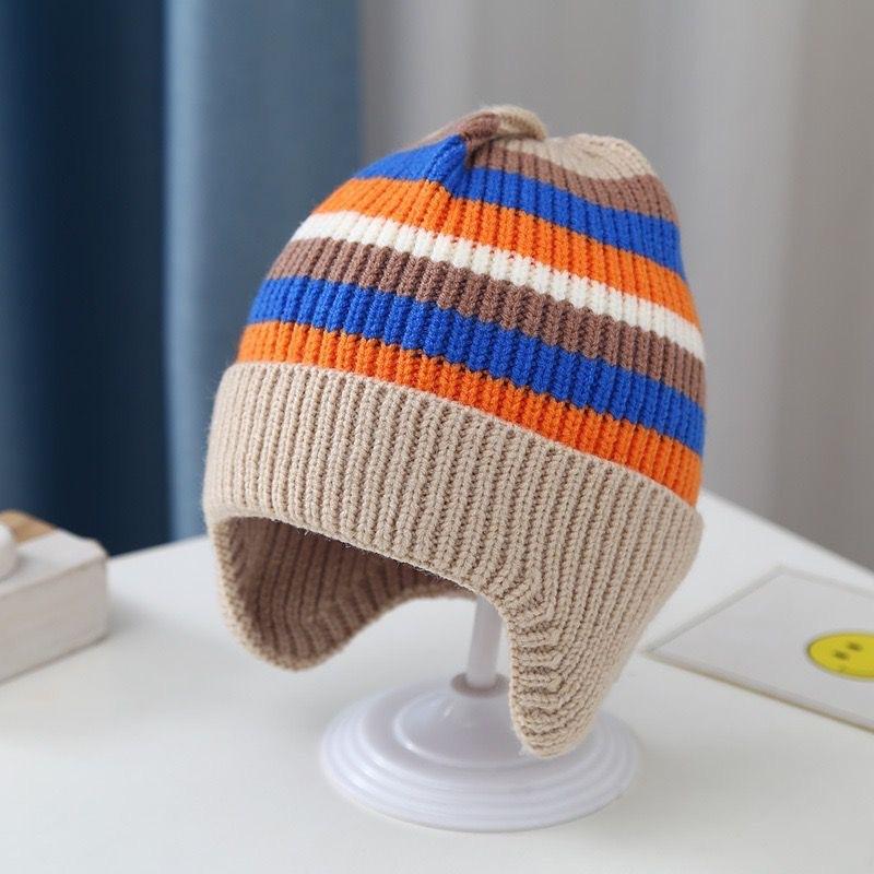 Autumn and Winter Children's Thermal Hat Rainbow Color Cute Baby Hat Infant Ear Protection Warm Knitted Pullover Hat