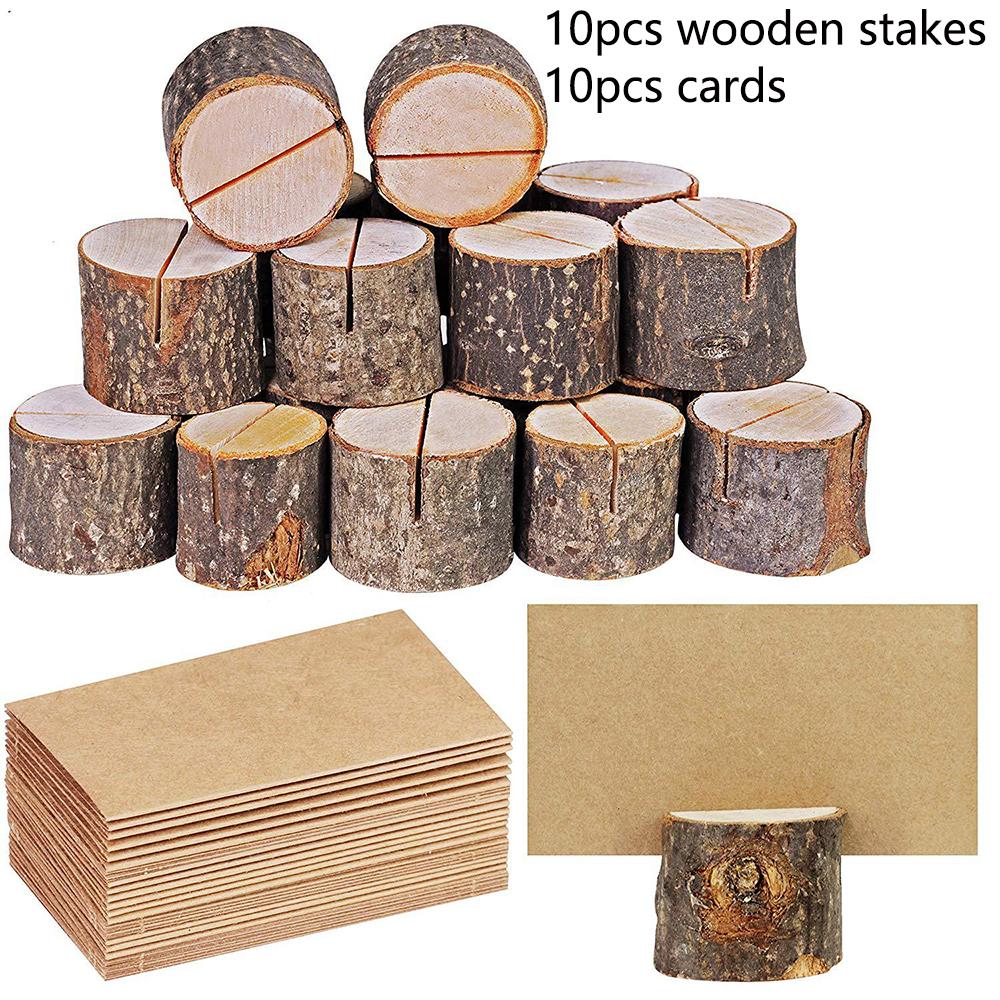 

10/20 Set Mini Rustic Wooden Place Card Holders Stand Business Card Photo Frames Table Number Name Sign Wedding Party Decoration