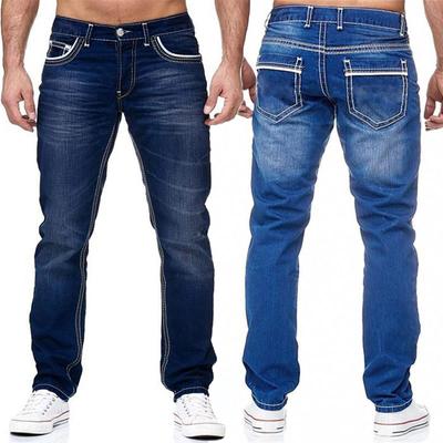 Daily Bastic Solid Stretch Straight Jeans Uomo Tasche Effetto Baffi Pantaloni Cargo in Denim Casual Larghi Pantaloni Uomo