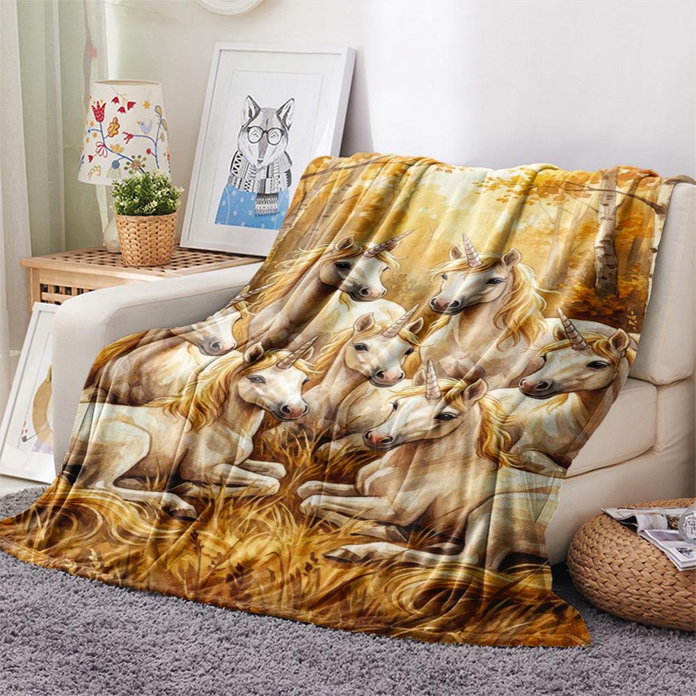 1PC Cute unicorn Print FlAannel Blanket, High quality Comfortable for All Seasons, Home Decor, Warmth and Comfort