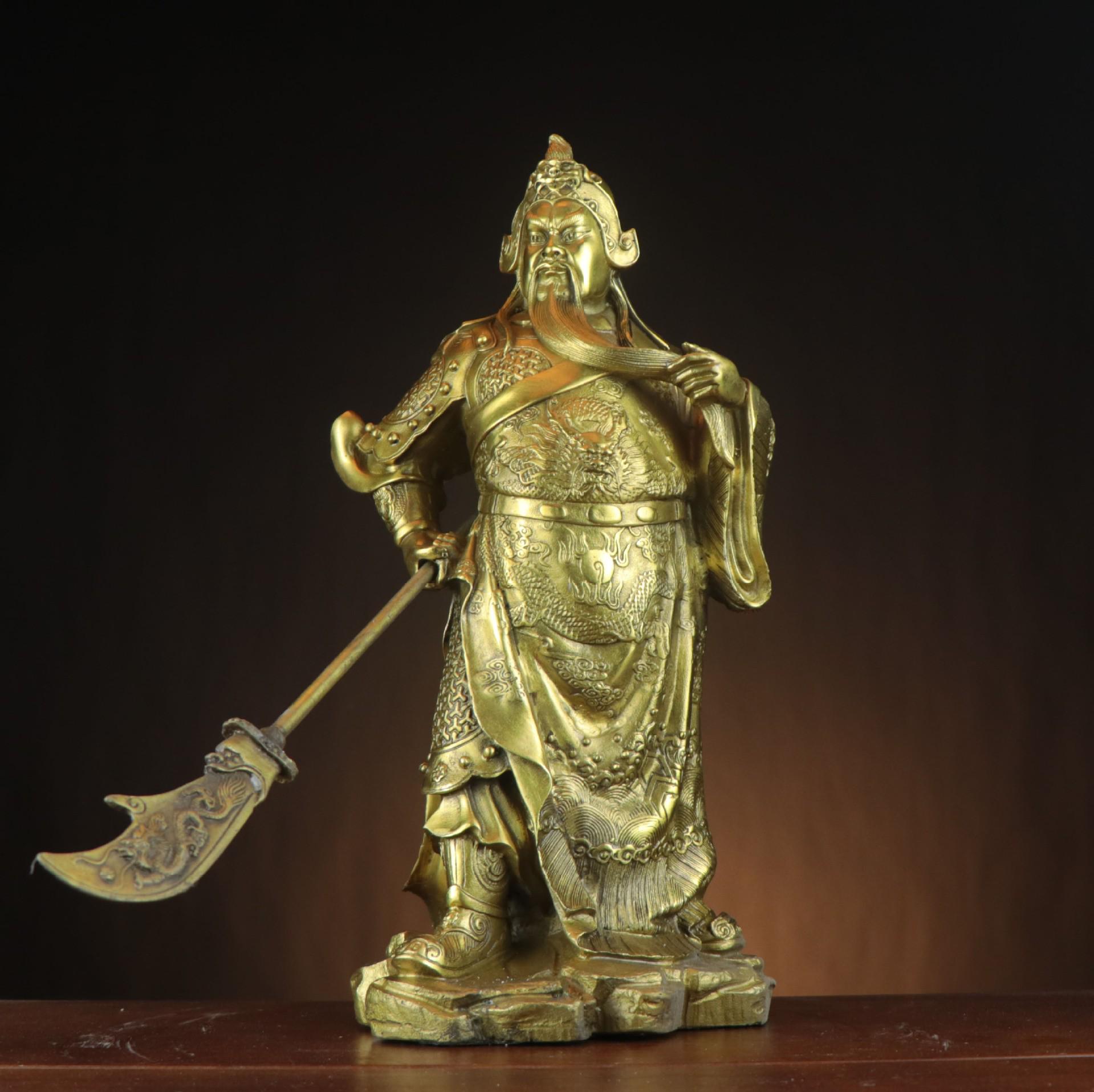 Guan Gong with Saber Yellow Purple Bronze Statue Ornament