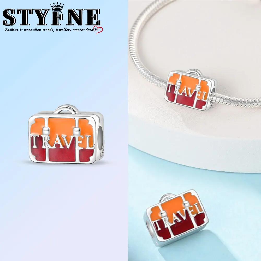 Copper Fashion Colorful Travel Luggage Charms Beads Fit Original Bracelets Diy Anniversary Jewelry For Wome