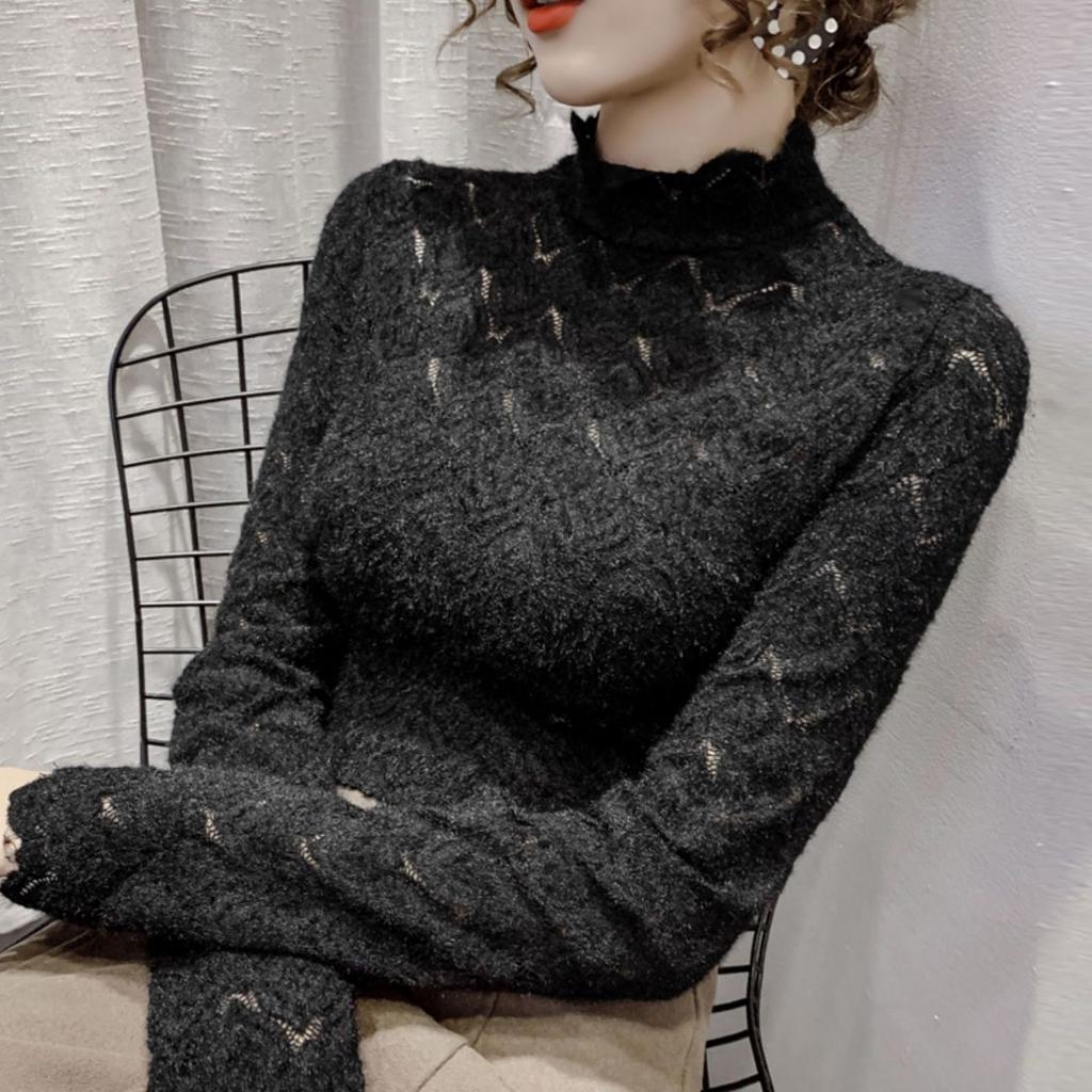 Autumn Base Shirt Women's Fashion Lace Shirt Women's Inner Mesh T-shirt Inner Brushed Fashion Top