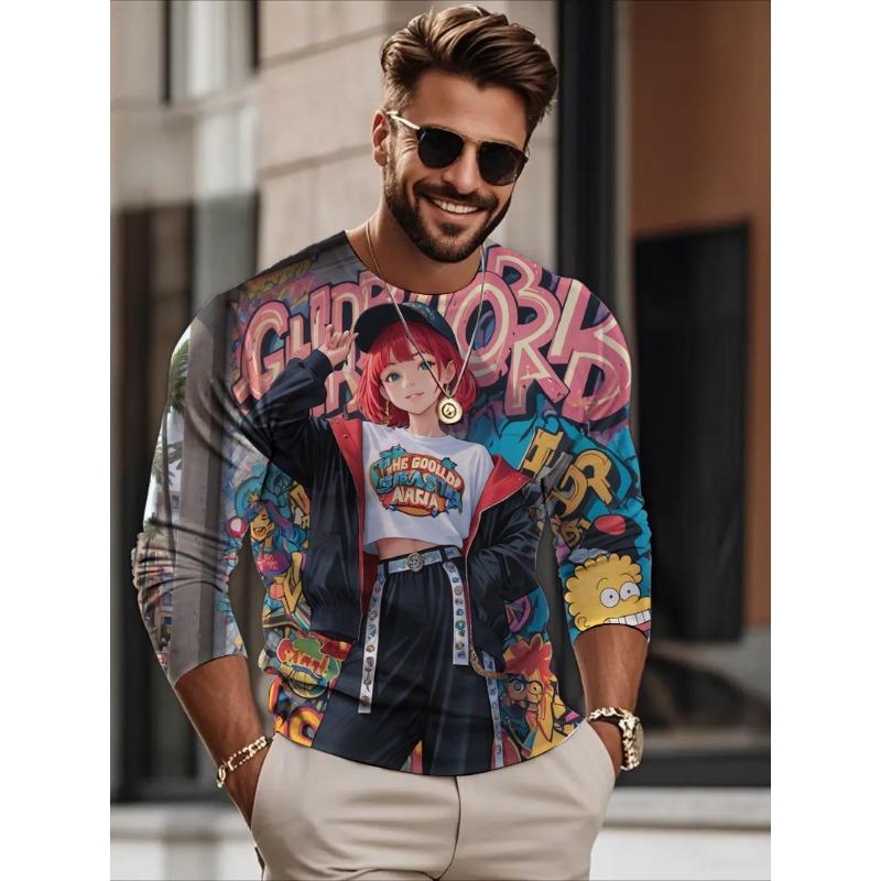 Autumn Men's Long sleeves T-shirt anime beauty sexy 3D printed casual loose Long sleeved T-shirt men's clothing tops