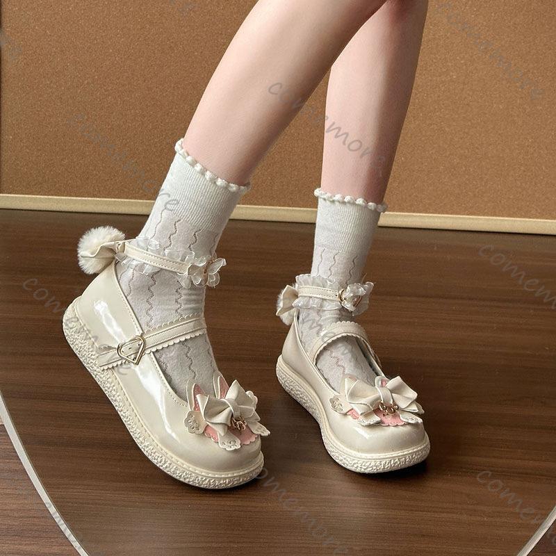 Comemore Japanese Style Lolita Leather Shoes Flat Bottom Students Loafers Cute Thick Sole Versatile Girls Single Shoes
