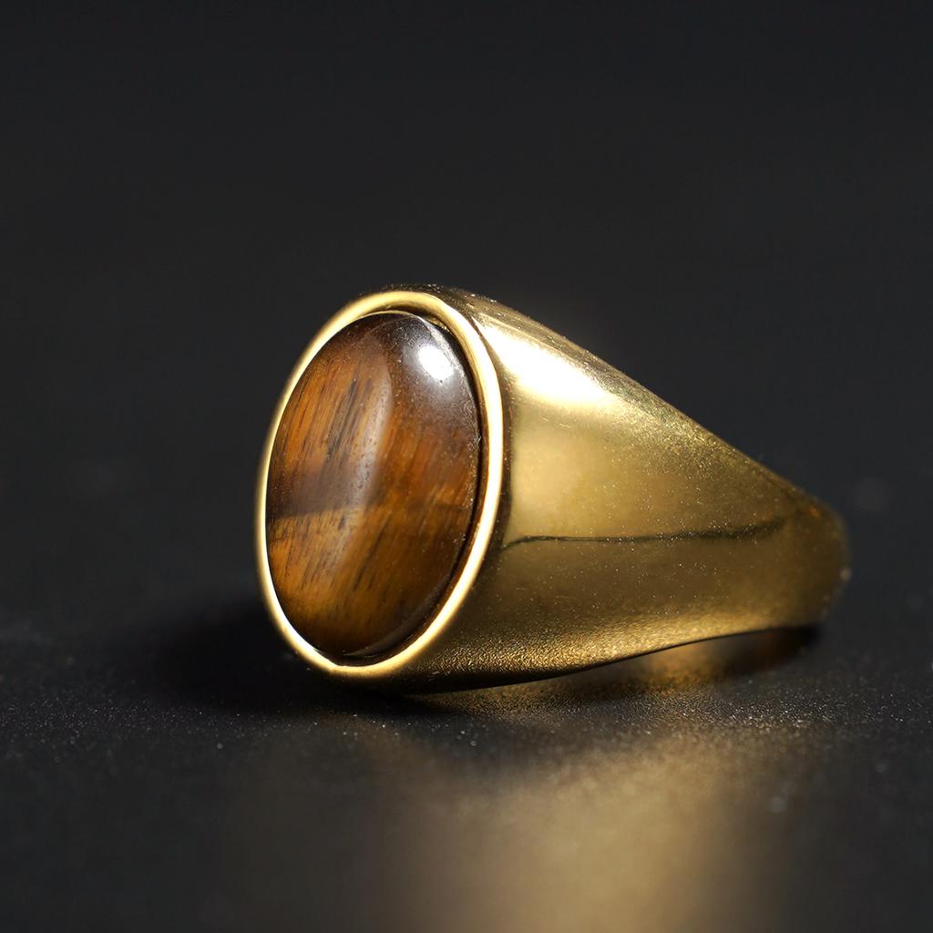 Men's Ring with Natural Tiger's Eye 316L Stainless Steel Male Female Ring