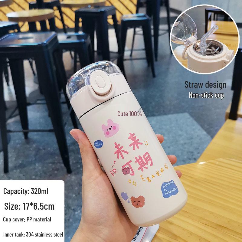 Spring-Themed Cute Cartoon Crossbody Thermos for Girls – Forest-Style Stainless Steel Cup 320ml Cup