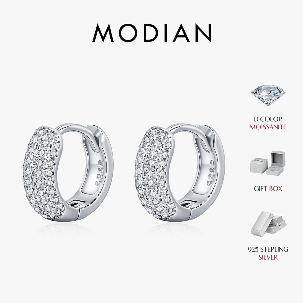 MODIAN D Color Sparkling Moissanite Ear Buckle 925 Silver Luxury Circle Hoop Earrings For Women Wedding Fine Jewelry