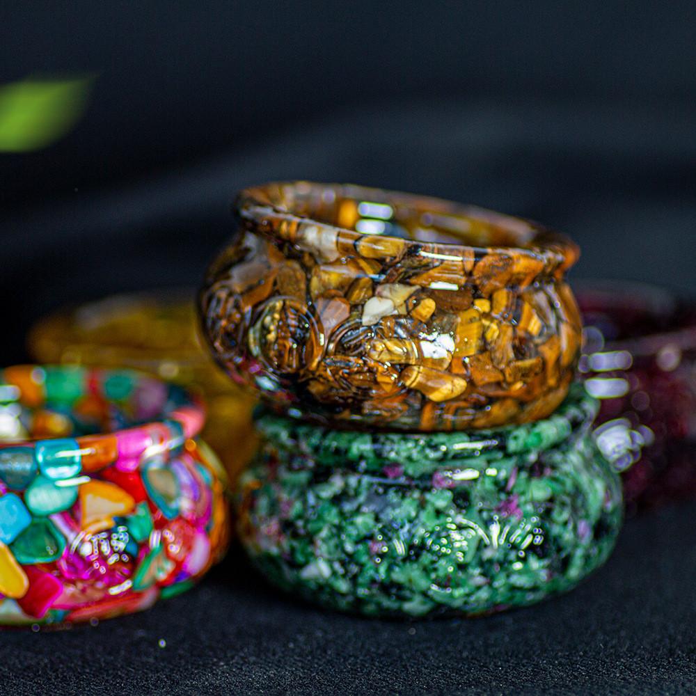 Resin Filled Natural Crystal Wealth Bowl With Handcrafted Decor For Home Gift Giving