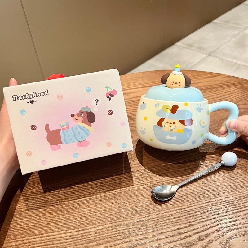 Apple Puppy Water Cup Super Beautiful Rabbit Ceramic Cup with Lid Spoon Couple Mug for Girls' Birthday Gift