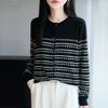 Autumn Winter Vintage Striped Patchwork Knitting Cardigan Top Women Casual Fashion Buttons Sweater Coat
