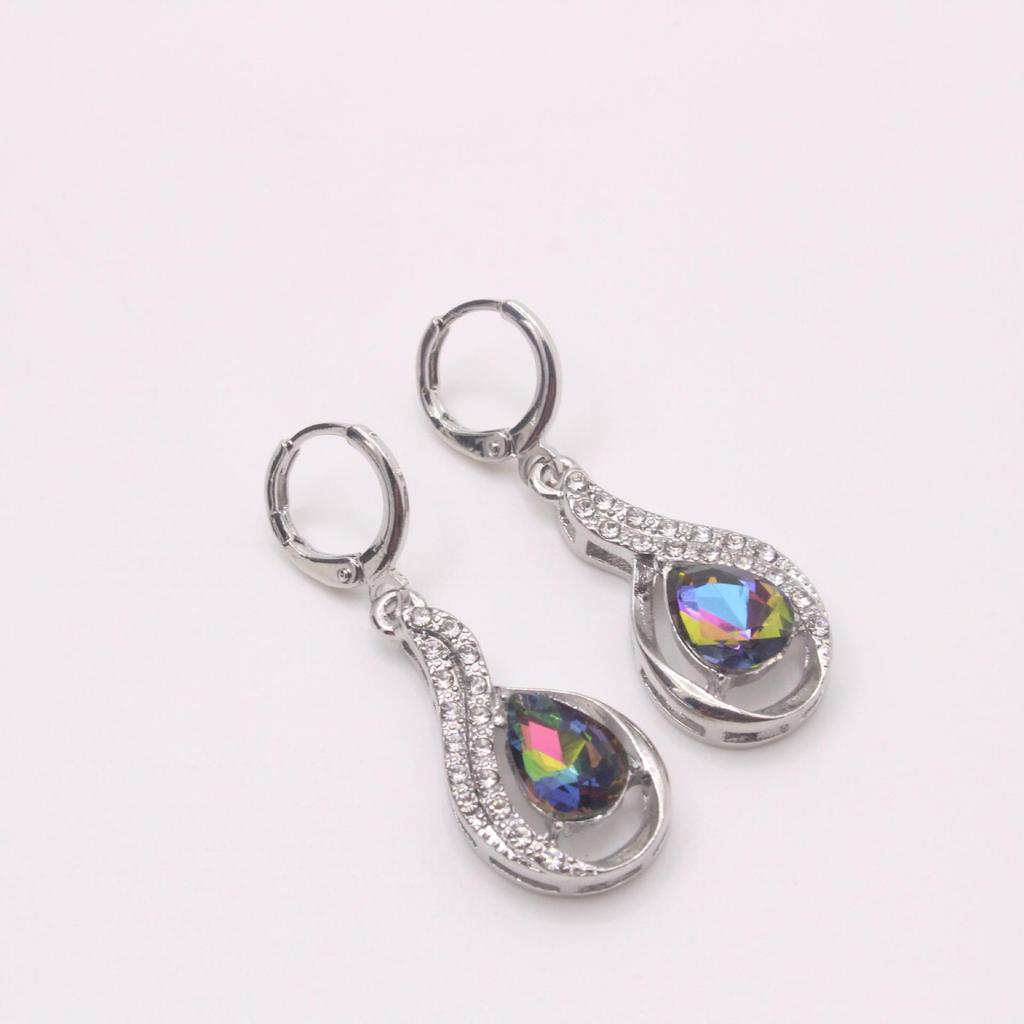 Seven-Color Rainbow Topaz Diamond Inlaid Drop Earrings for Women