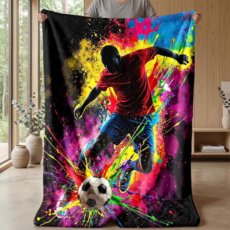 Soccer Passion In Flames Theme Blanket Lightweight Warm Flannel Blanket Decorative Throw Blanket for Home Decoration