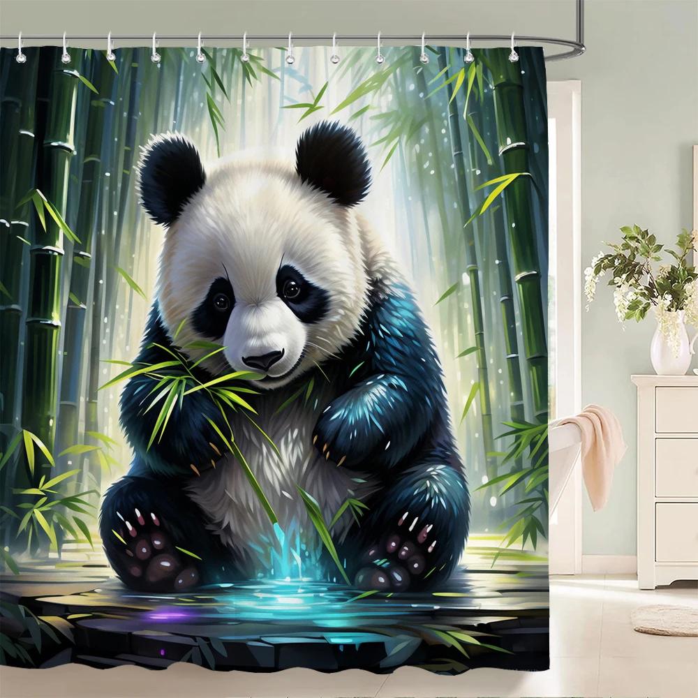 1 pcs Bear, panda, cat, animal printed shower curtain bathroom partition bathroom curtain with hooks home decorative curtain