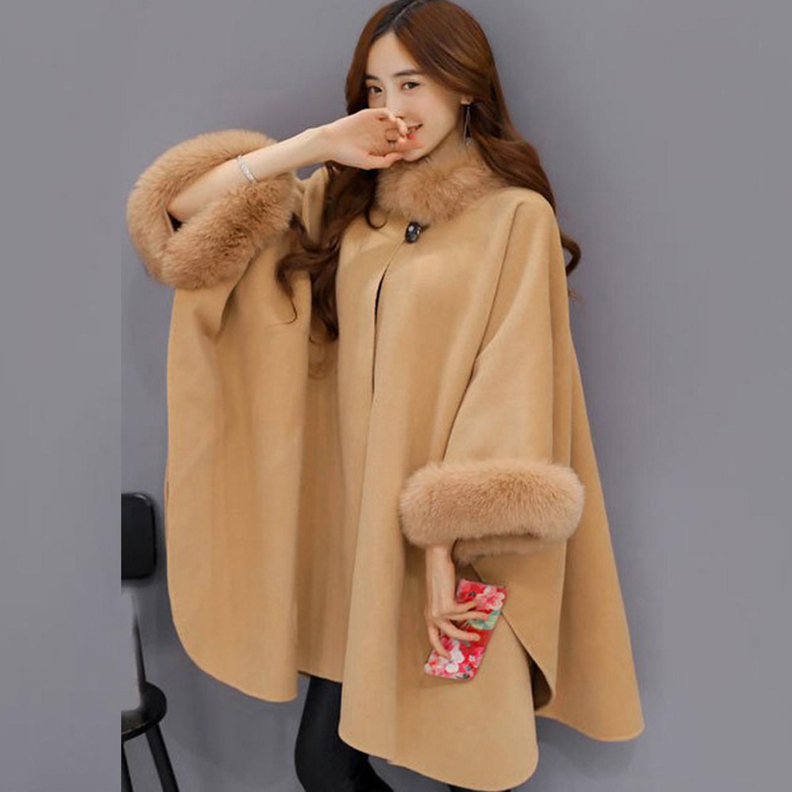 

Fashion Women Keep Warm Jacket Casual Woollen Outwear Collar Cardigan Cloak Coat S жёлтый