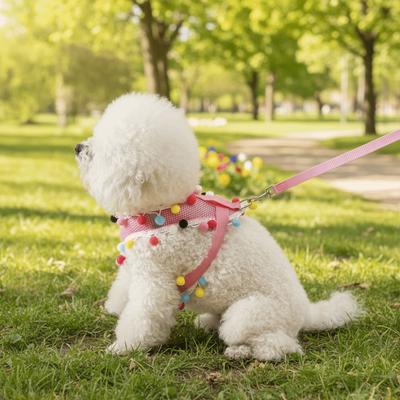 Adjustable Dog Harness Vest Colorful Ball Escape-Proof Dog Chest Strap Breathable Mesh Comfortable Pet Walking Rope Training
