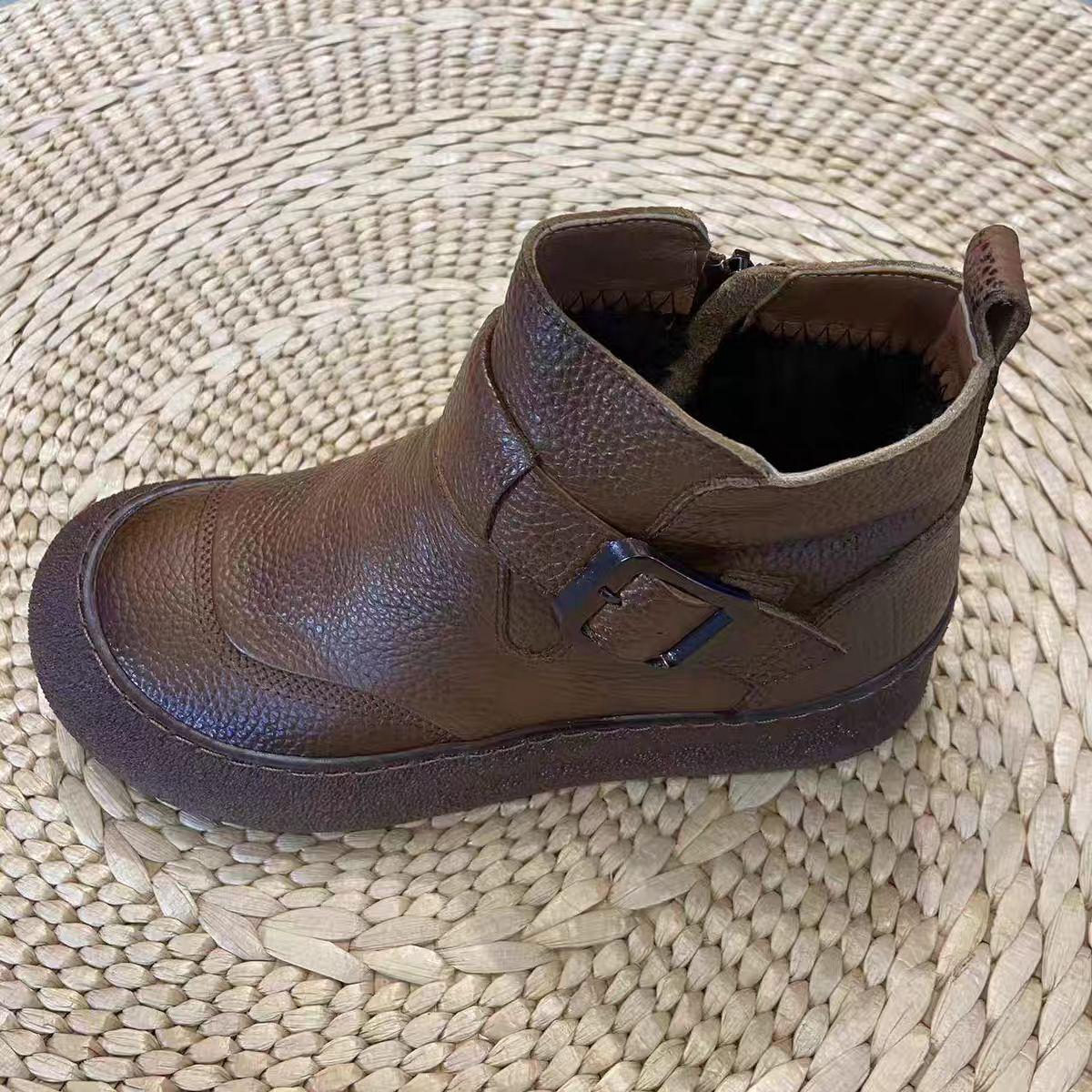 

Короткие ботинки из натуральной кожи с бархатной подкладкой - мягкая подошва, плоская подошва, ретро-стиль для людей среднего и пожилого возраста 41