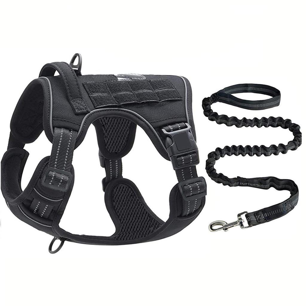Outdoor Tactical Reflective Dog Harness with Adjustable Mesh and Handle Leash