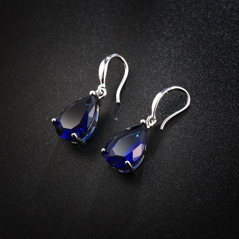 Trendy Female Prevent Allergy Earrings 925 Silver Needle Water Drop Shaped Blue Zircon Temperament Fine Jewelry Party Gift
