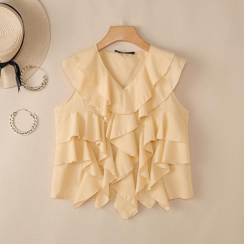 ZANZEA Women Casual V-Neck Loose Sleeveless Ruffles Tank Tops M
