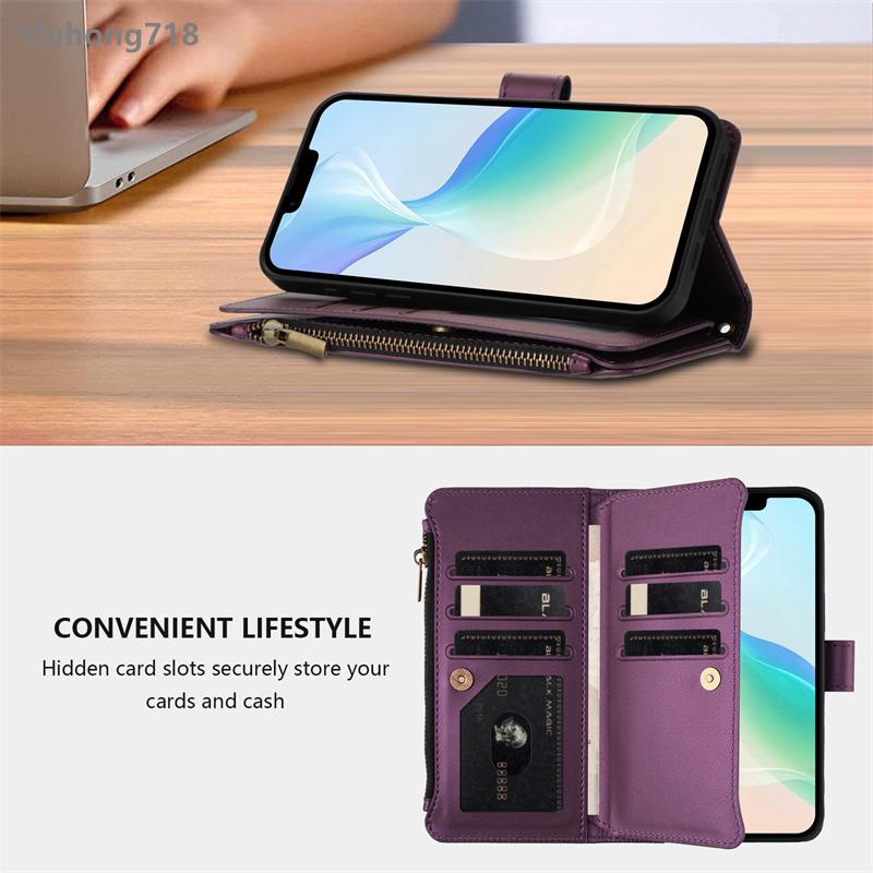 Zipper Leather Case For Iphone SE 2 3 4 2020 2022 2024 X XS XR 6 6S 7 8 Plus 11 12 Mini Pro Max Wallet Cover Casing