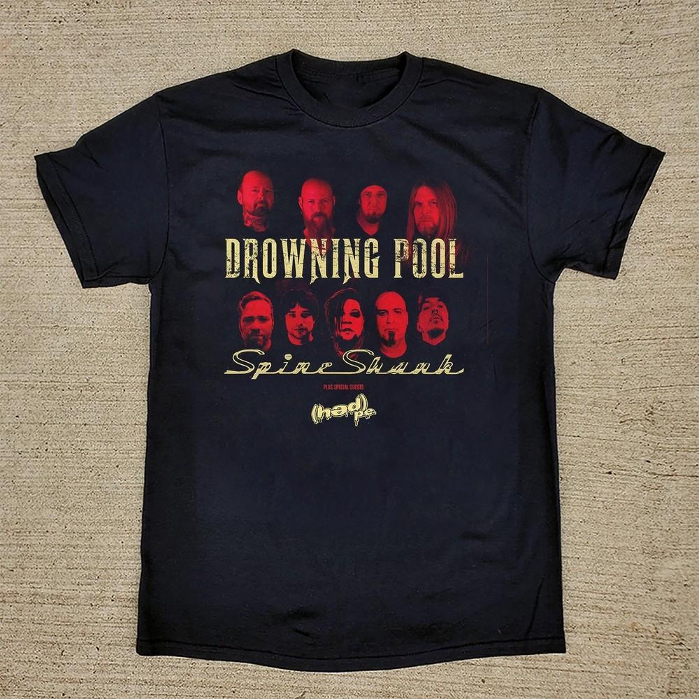Футболка Drowning Pool & Spineshank Все размеры S-5XL Подарок для фаната AD876 Унисекс Футболка XXXXL