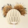 Kids Warm Knitted Beanie Hat With Double Pom Poms Striped Roll Edge Unisex Winter Cap Toddlers Children