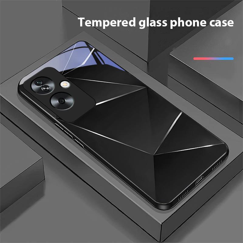 Geometric Prism For Oppo A79 5G 58 78 74 60 4G Reno 11F Realme GT 6 11 Note 50 10 C55 X2 Tempered Glass Black Phone Case