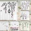 Nordic Minimalist Art Printing Shower Curtain, Waterproof Fabric Flower and Leaf Bird Pattern Bathroom Curtain for Bathtub Decor