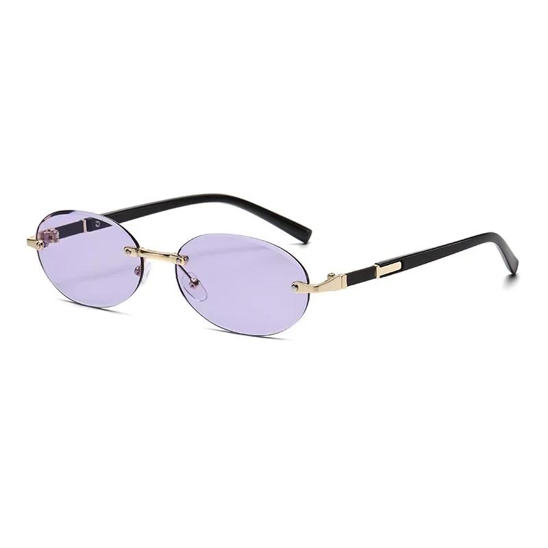 Popular Fashion Women Men Shades Oval Sun Glasses For Female Male Summer Traveling UV400 Rimless Sunglasses